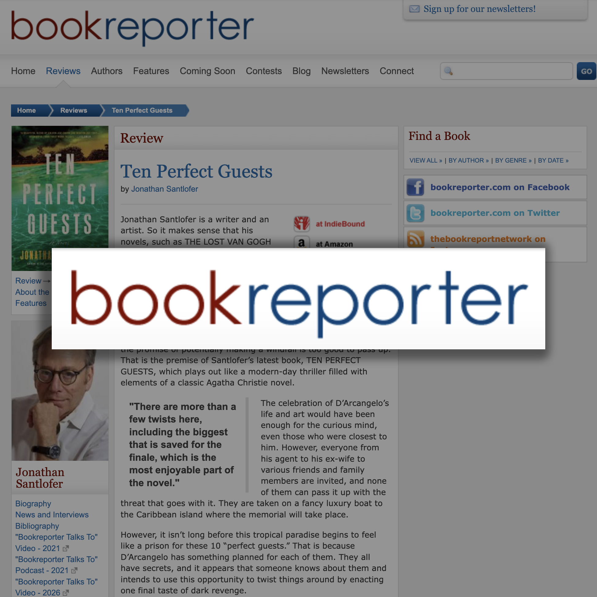 Bookreporter - Review Ten Perfect Guests - Jonathan Santlofer